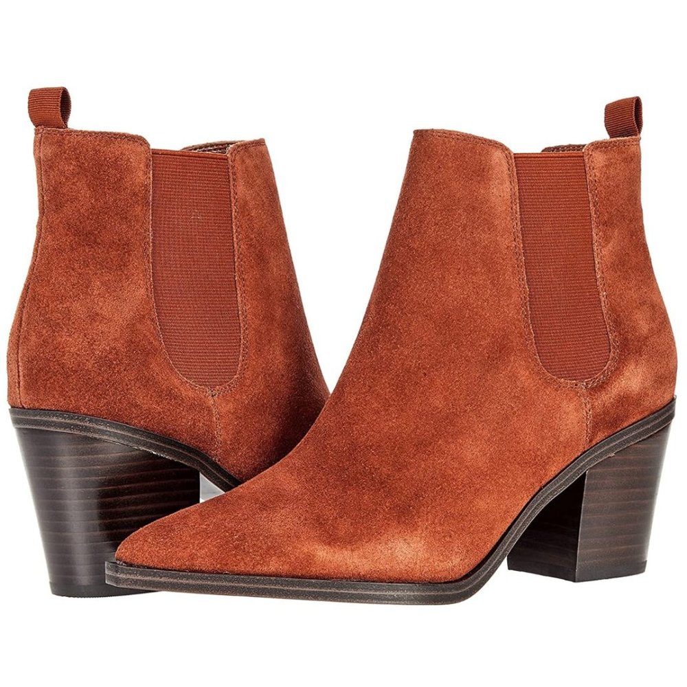 NWB Nine West  Wyllis Dark Orange Pointed Toe Chelsea Ankle Boot BOX